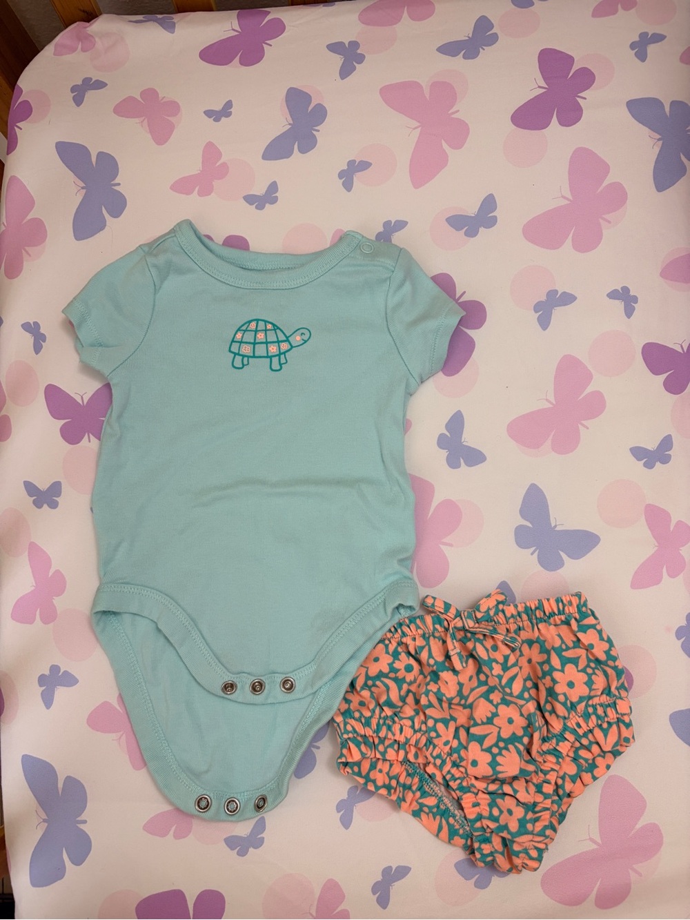 Wonder Nation Teal Bodysuit with Coral Floral Bloomers
